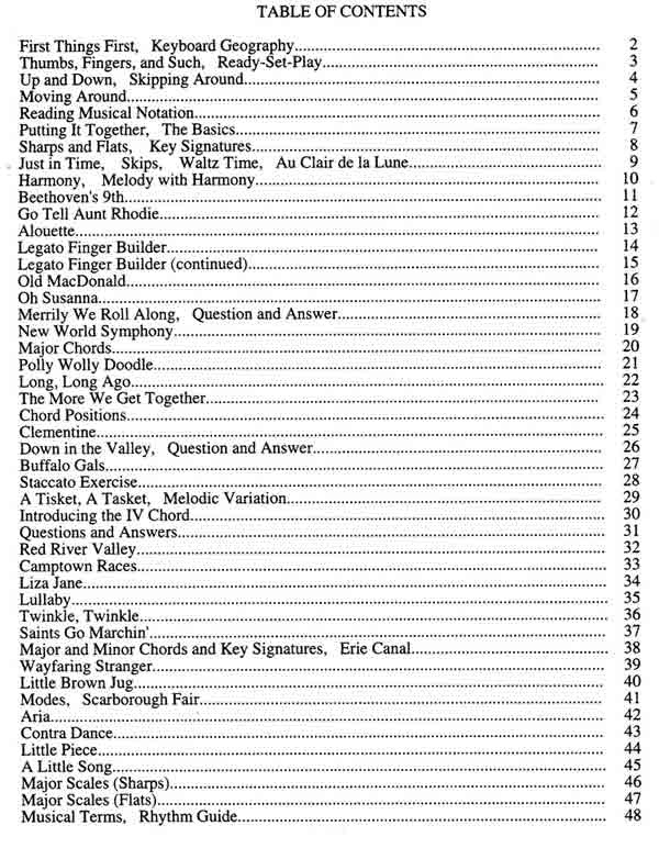 Keyboard for Adult Beginners-Table of Contents