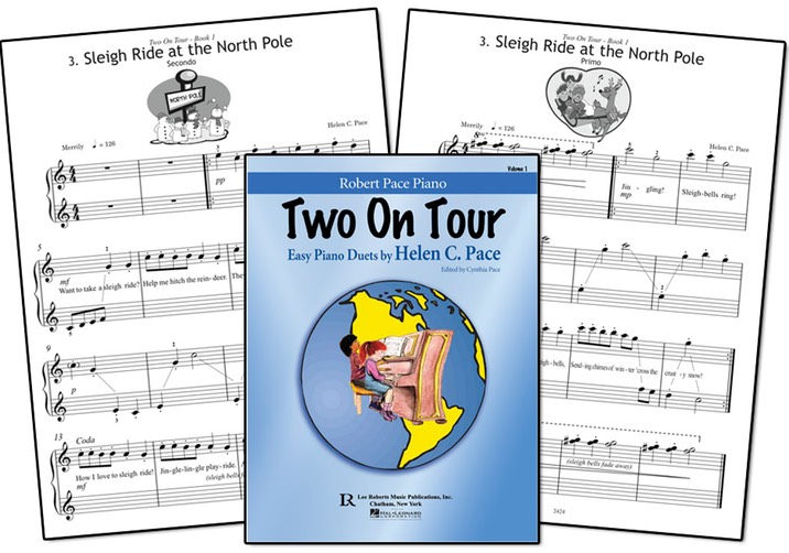 Music image of Sleigh Ride at the North Pole, duet from Helen Pace’s “Two On Tour” Book 1.
